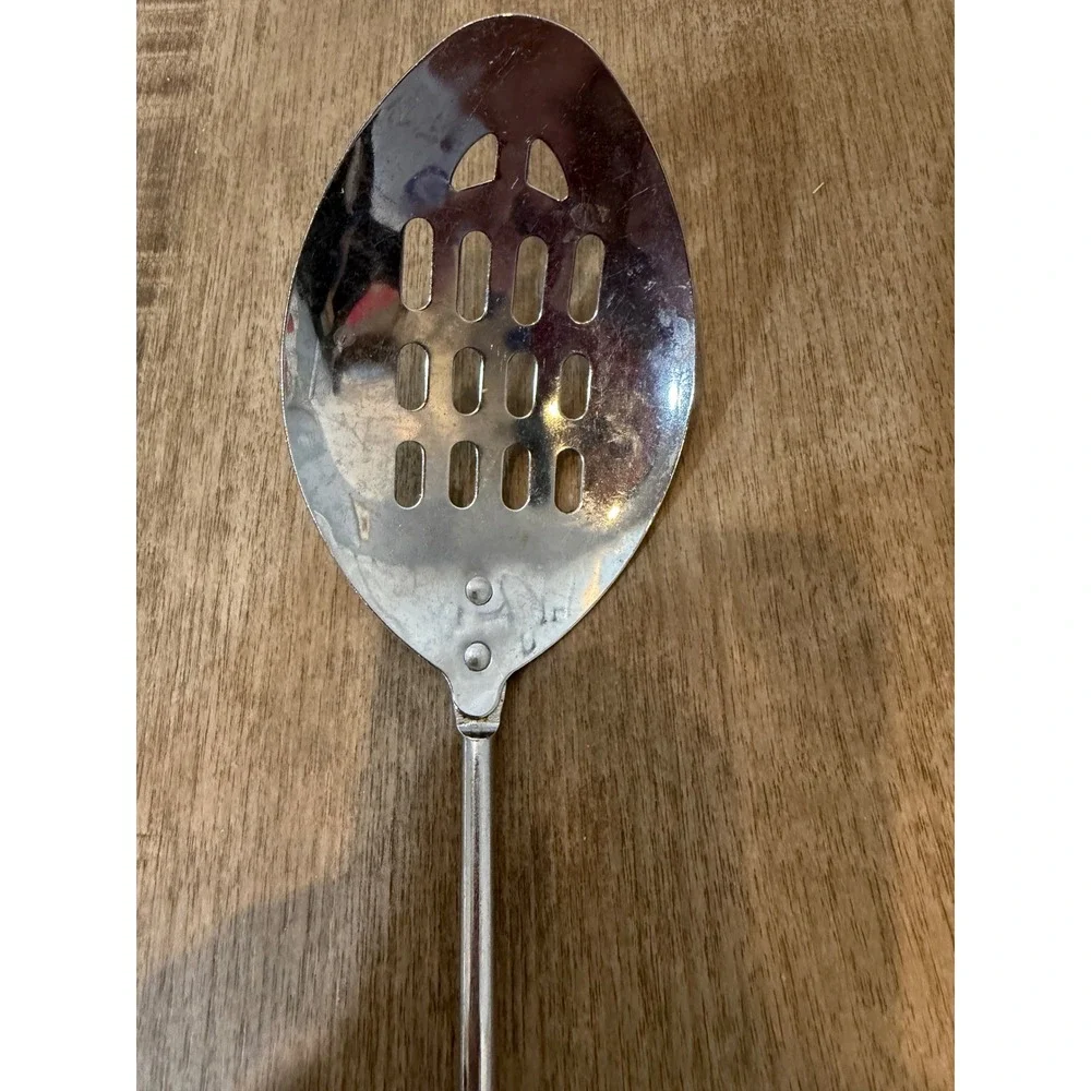 Stainless Steel Slotted Spoon with Black Handle Kitchen Serving Utensil